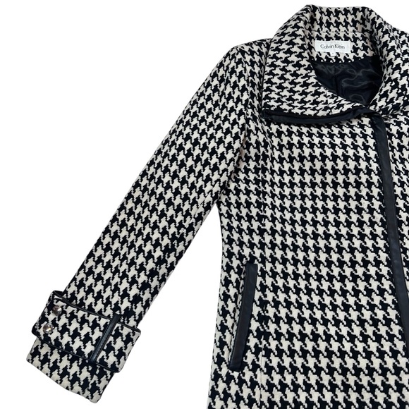 Calvin Klein Black & White Houndstooth Wool Blend Zip Coat — Women’s 6 - Picture 4 of 13